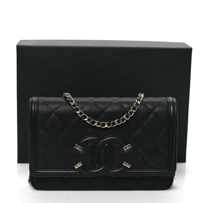 Chanel Caviar Quilted CC Filigree Wallet On Chain WOC Black 12 of 12