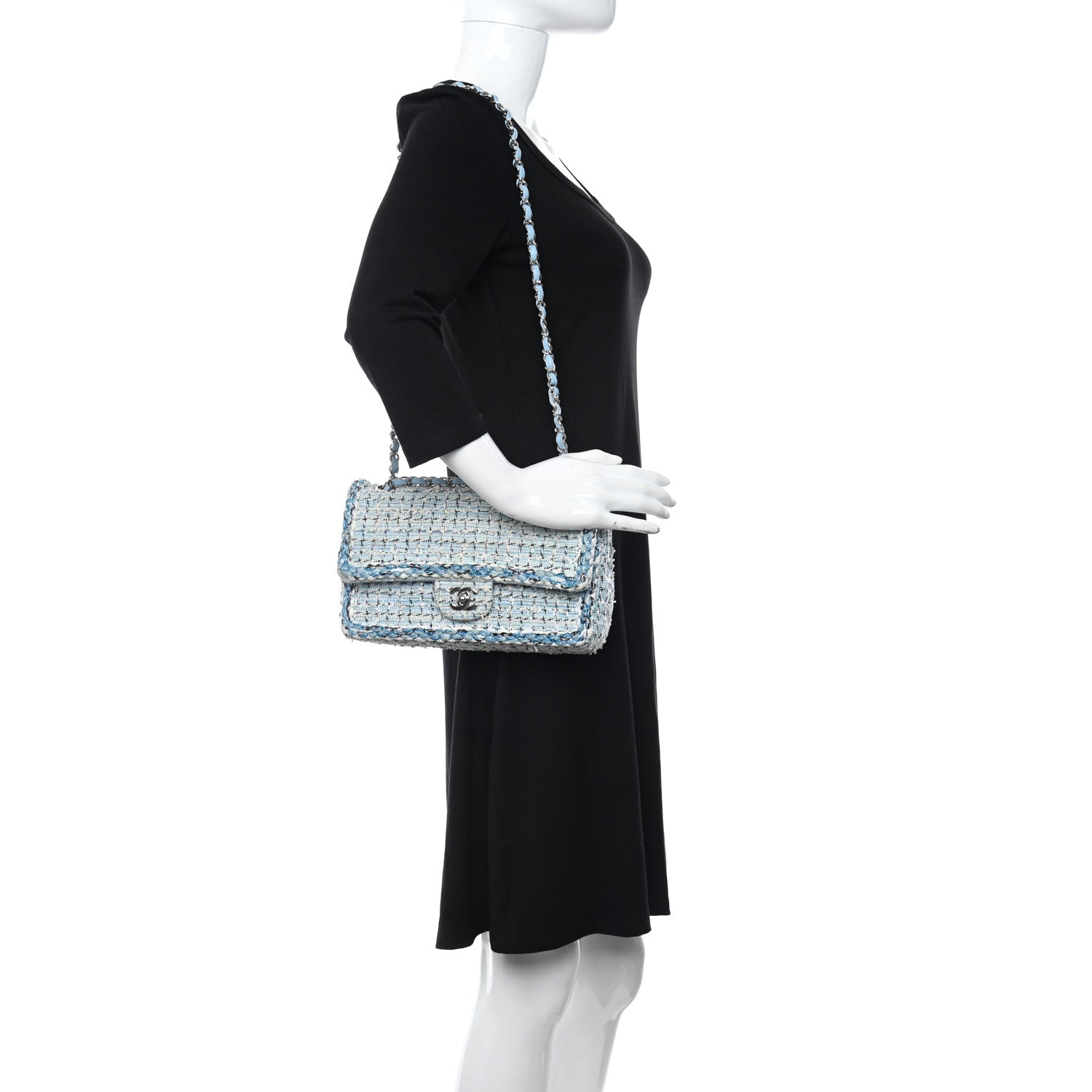 Chanel Tweed Quilted Medium Double Flap Blue White 2 of 15