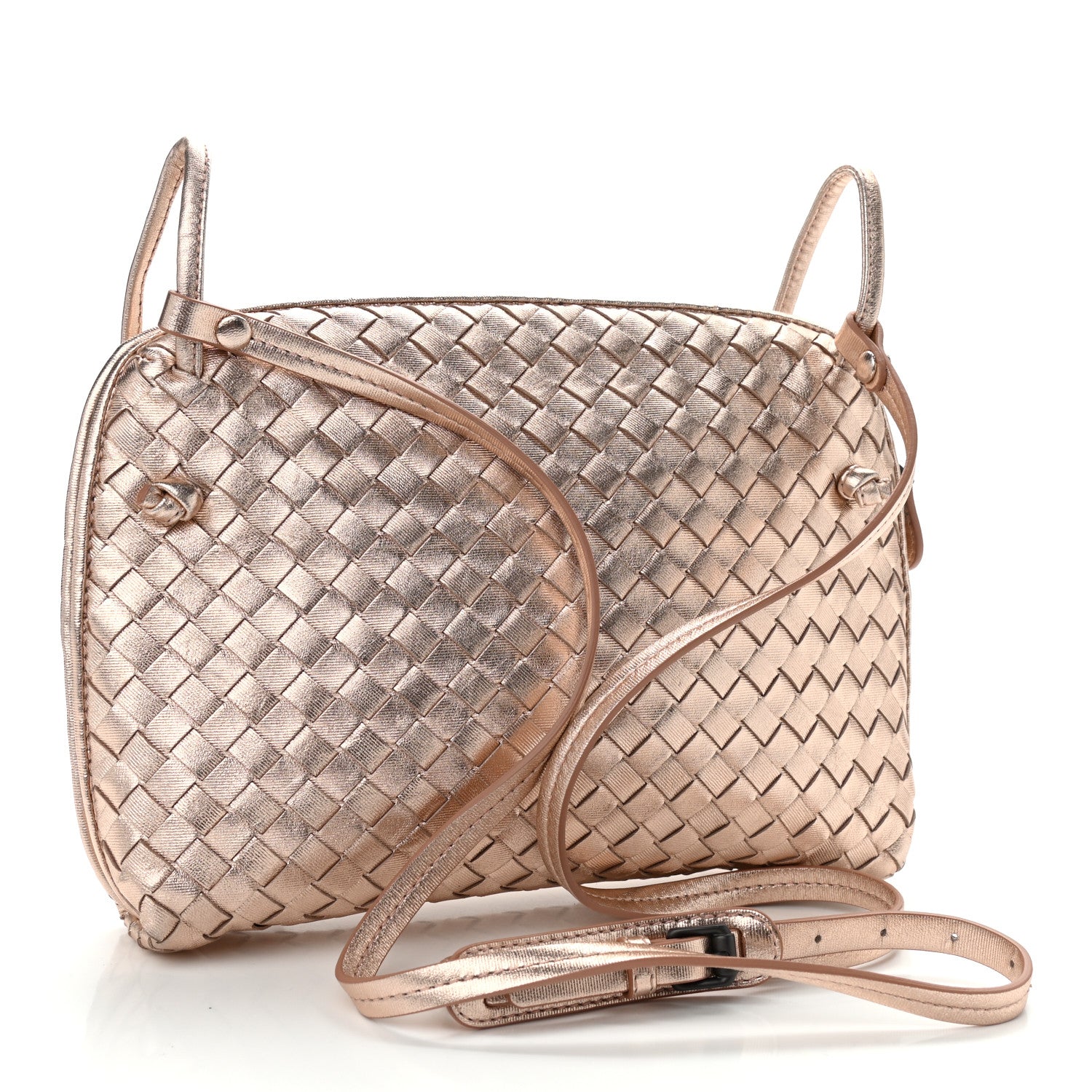 Bottega Veneta Metallic Grosgrain Intrecciato Nodini Crossbody Messenger Copper 3 of 9