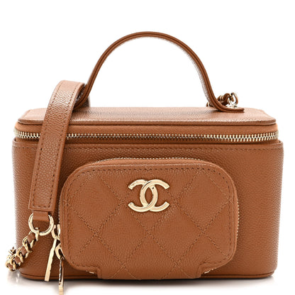 Chanel Caviar Quilted Top Handle Pocket Vanity Case Camel 1 of 12