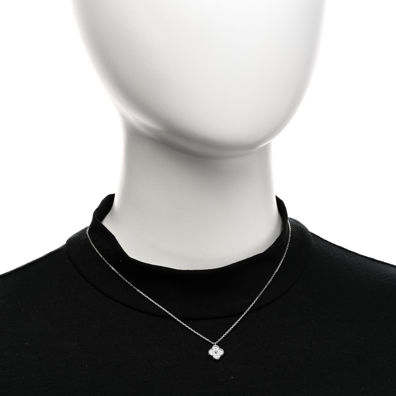 Van Cleef & Arpels 18K White Gold Diamond Sweet Alhambra Pendant Necklace 2 of 5