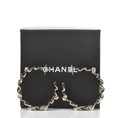 Chanel Lambskin Pearl CC Chain Hoop Earrings Gold Black 5 of 5