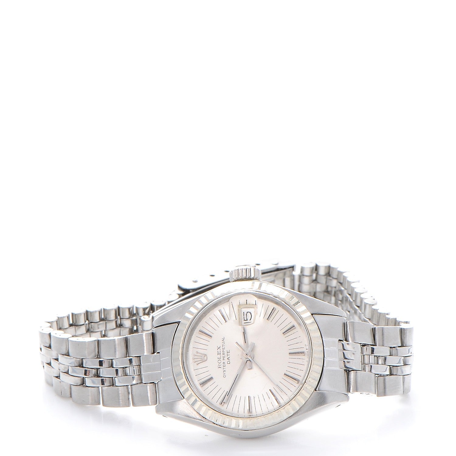 Rolex Stainless Steel 18K White Gold 26mm Oyster Perpetual Date Watch Silver 6917 3 of 7