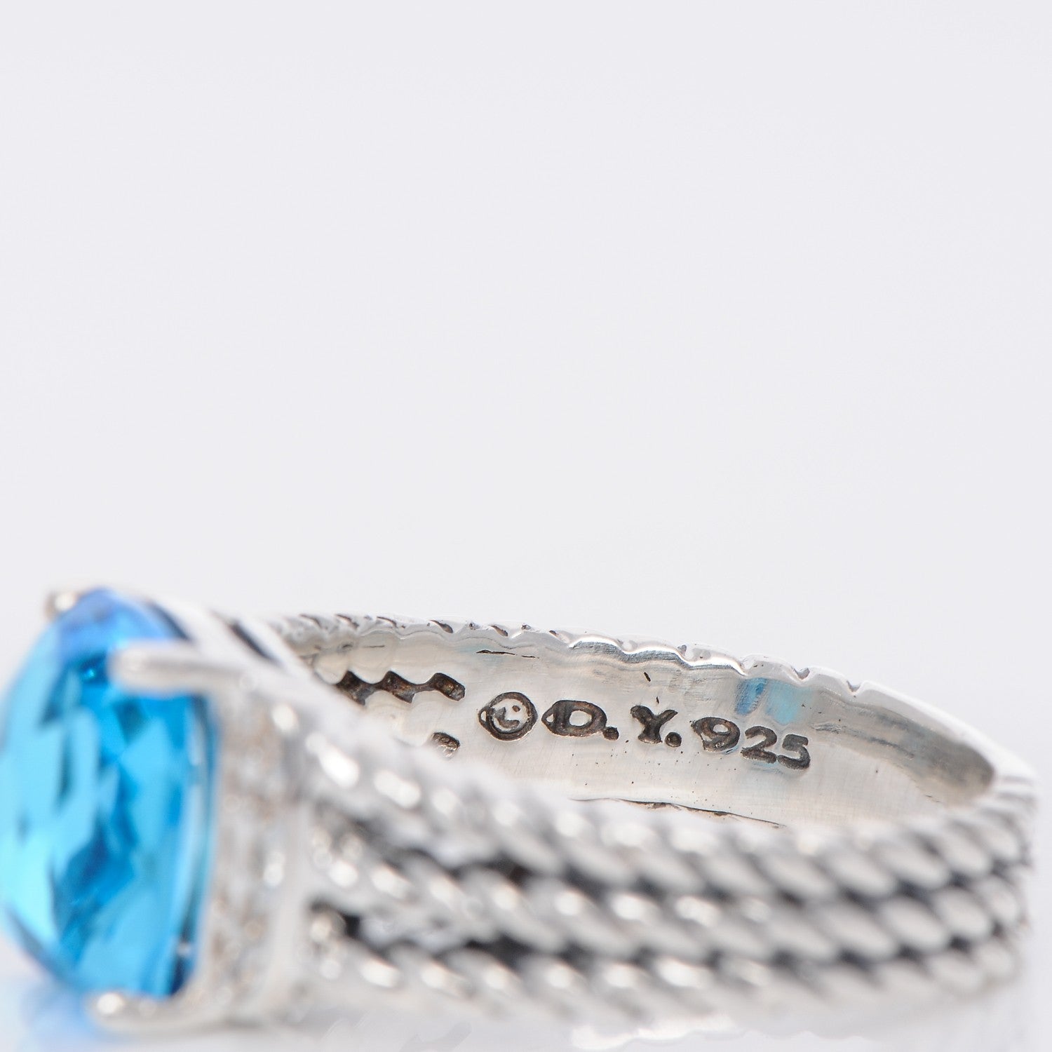 David Yurman Sterling Silver Diamond Blue Topaz 10mm Petite Wheaton Ring 56 7.5 5 of 5