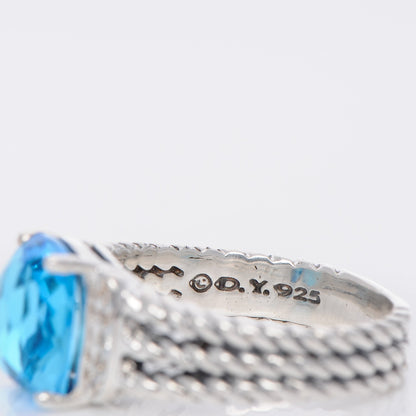 David Yurman Sterling Silver Diamond Blue Topaz 10mm Petite Wheaton Ring 56 7.5 5 of 5