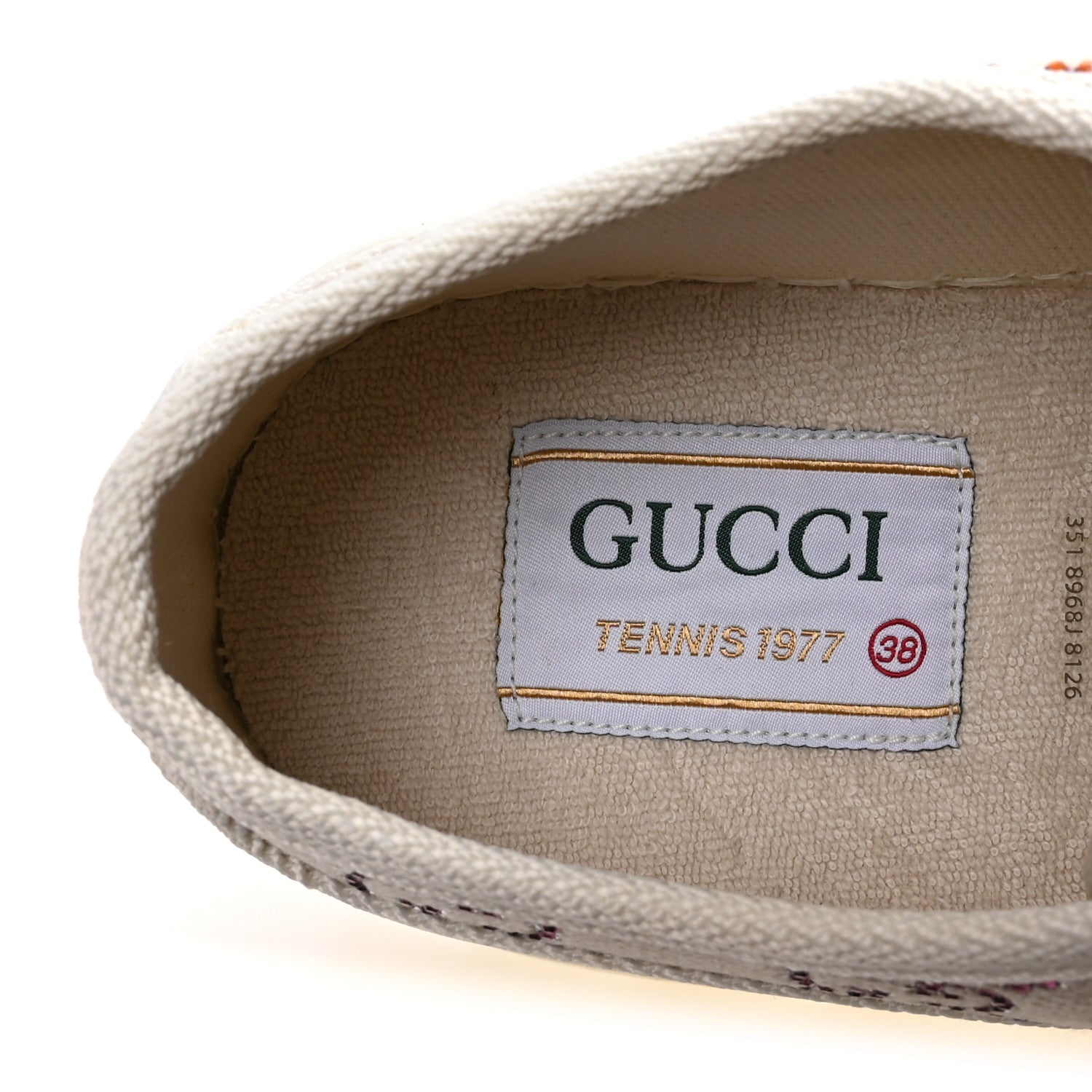 Gucci Canvas Lame Crystal GG Monogram Womens 1977 Tennis Platform 52mm Sneakers 38 Gardenia Silver Mystic White 8 of 9