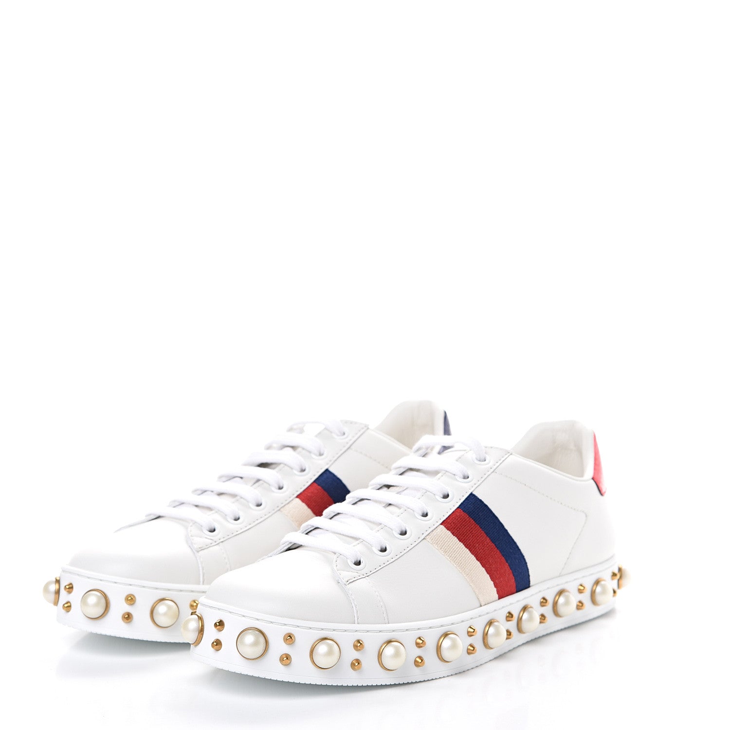 Gucci Calfskin Ayers Web Pearl Studded Womens Ace Sneakers Sneakers 39 White 3 of 8