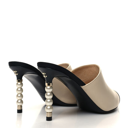Chanel Lambskin Grosgrain Cap Toe Pearl Mule 36.5 Beige Black 4 of 8
