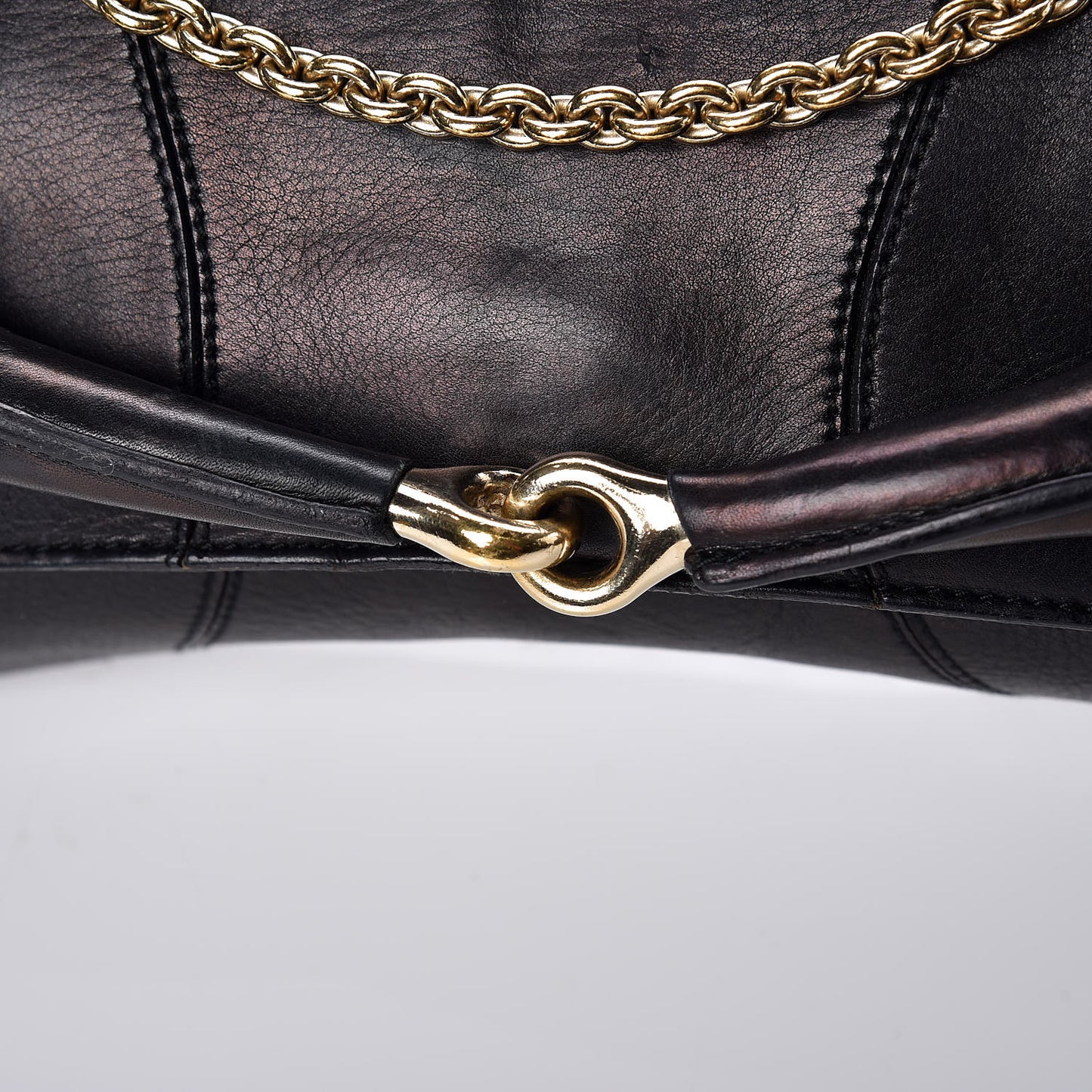 Calfskin Horsebit Chain Clutch Black