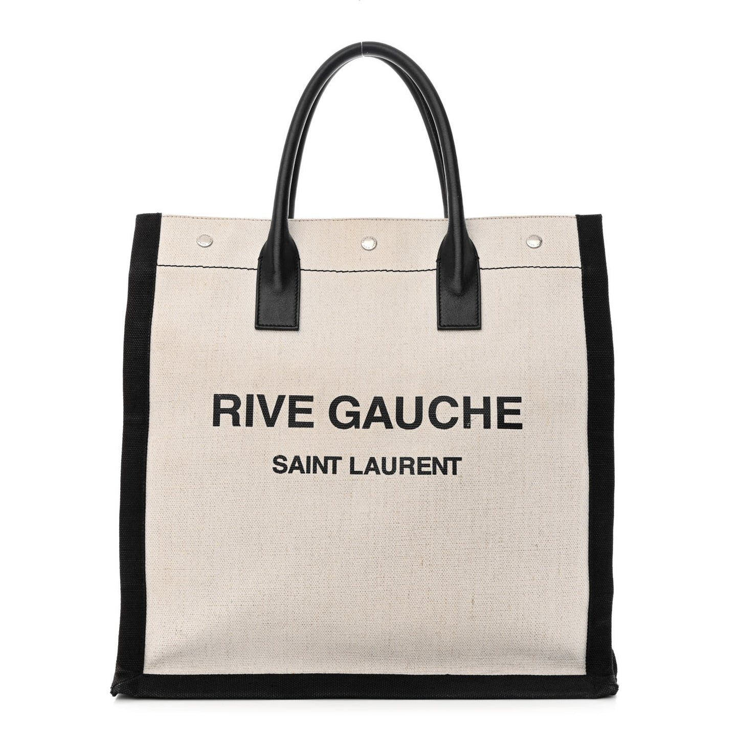Linen Calfskin Rive Gauche North South Tote White Black
