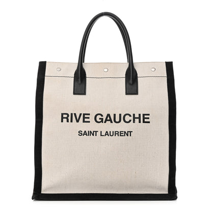 Saint Laurent Linen Calfskin Rive Gauche North South Tote White Black 1 of 15