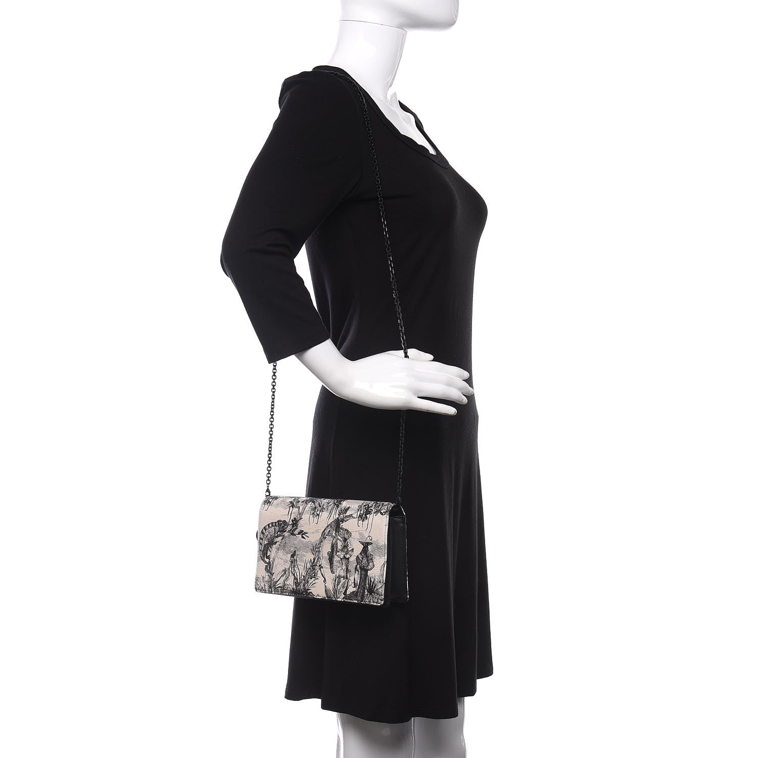 Christian Dior Calfskin Toile de Jouy Carnivora Wallet On Chain Pouch White 2 of 12