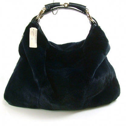 Gucci Mink Fur Large Horsebit Chain Hobo Navy 4 of 11