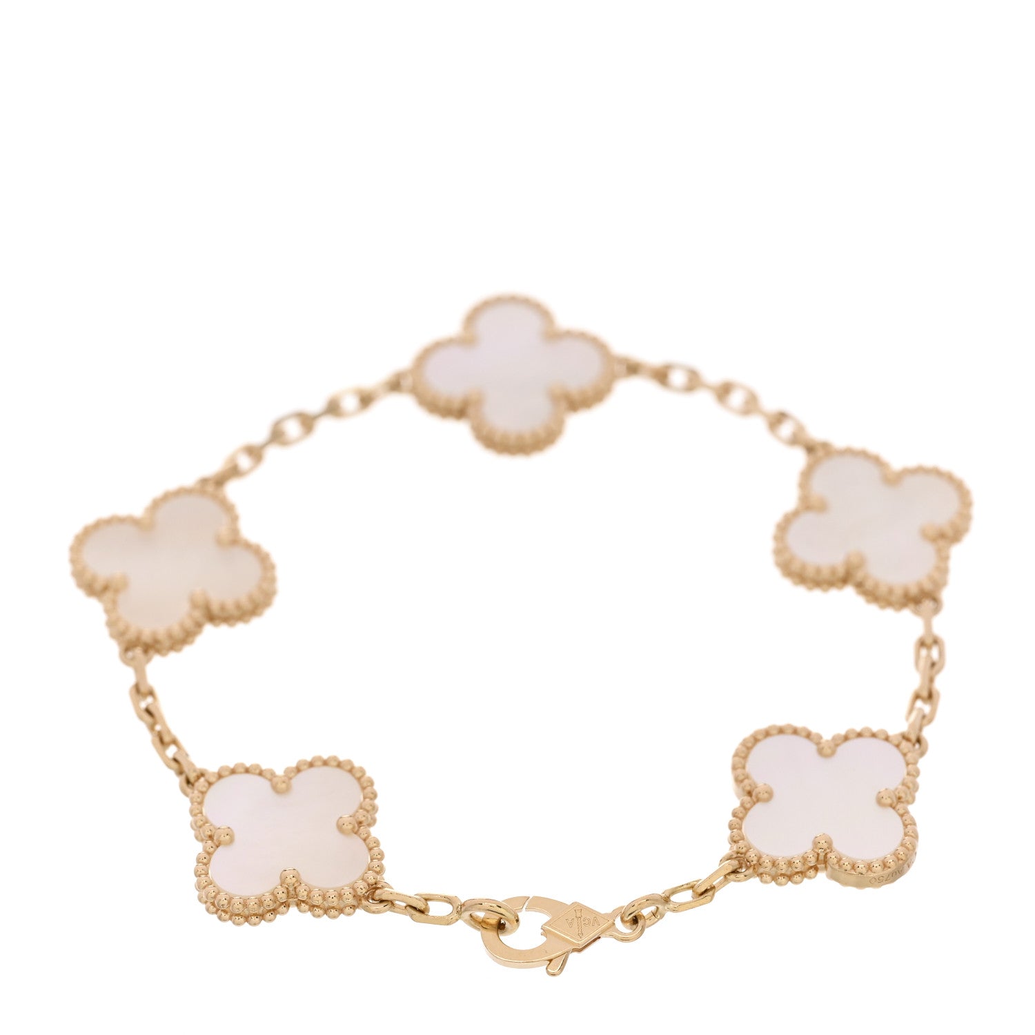 Van Cleef & Arpels 18K Yellow Gold Mother of Pearl 5 Motifs Vintage Alhambra Bracelet 2 of 5