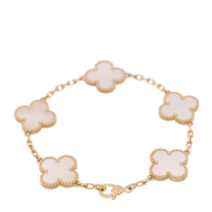 Van Cleef & Arpels 18K Yellow Gold Mother of Pearl 5 Motifs Vintage Alhambra Bracelet 2 of 5