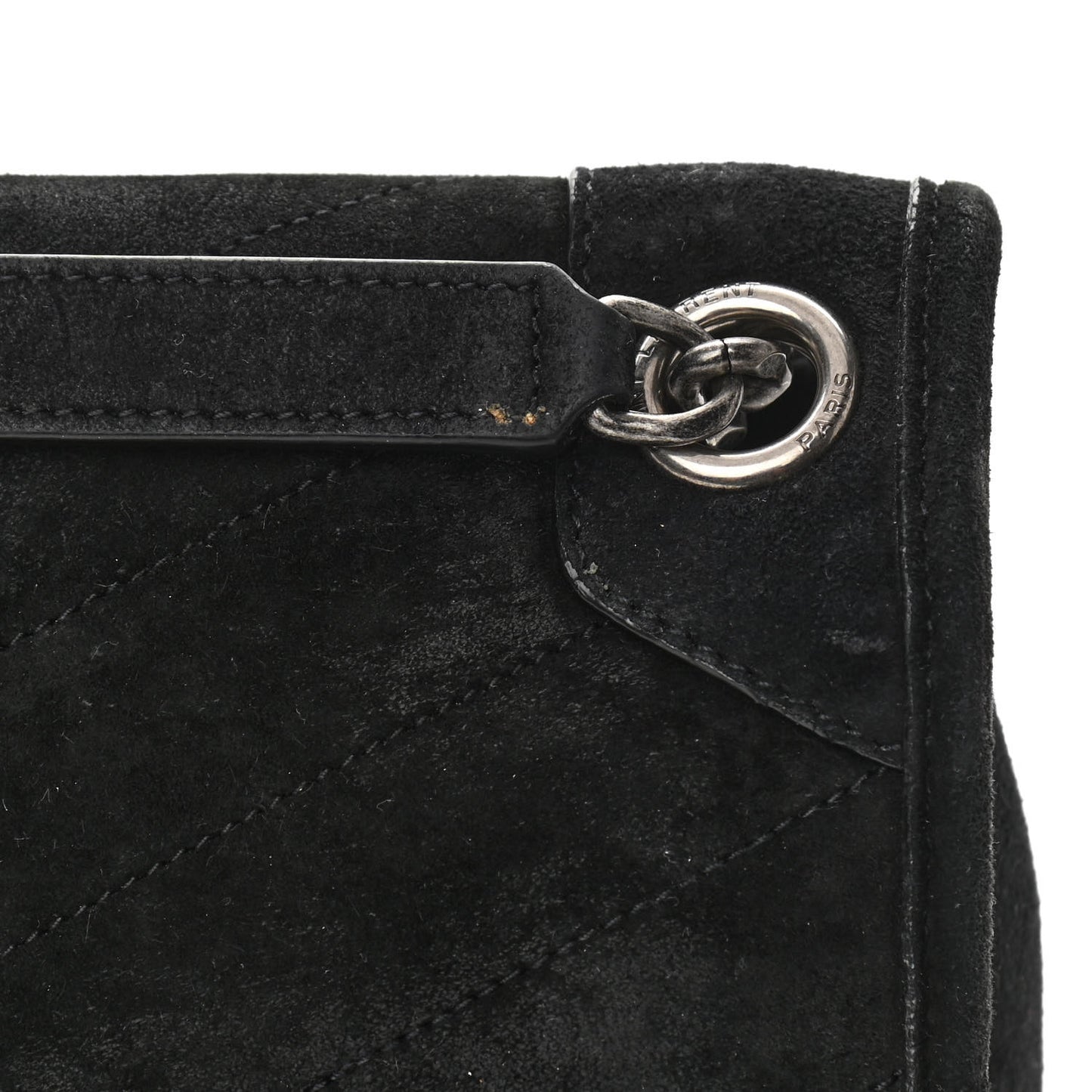 Suede Monogram Medium Niki Chain Satchel Black