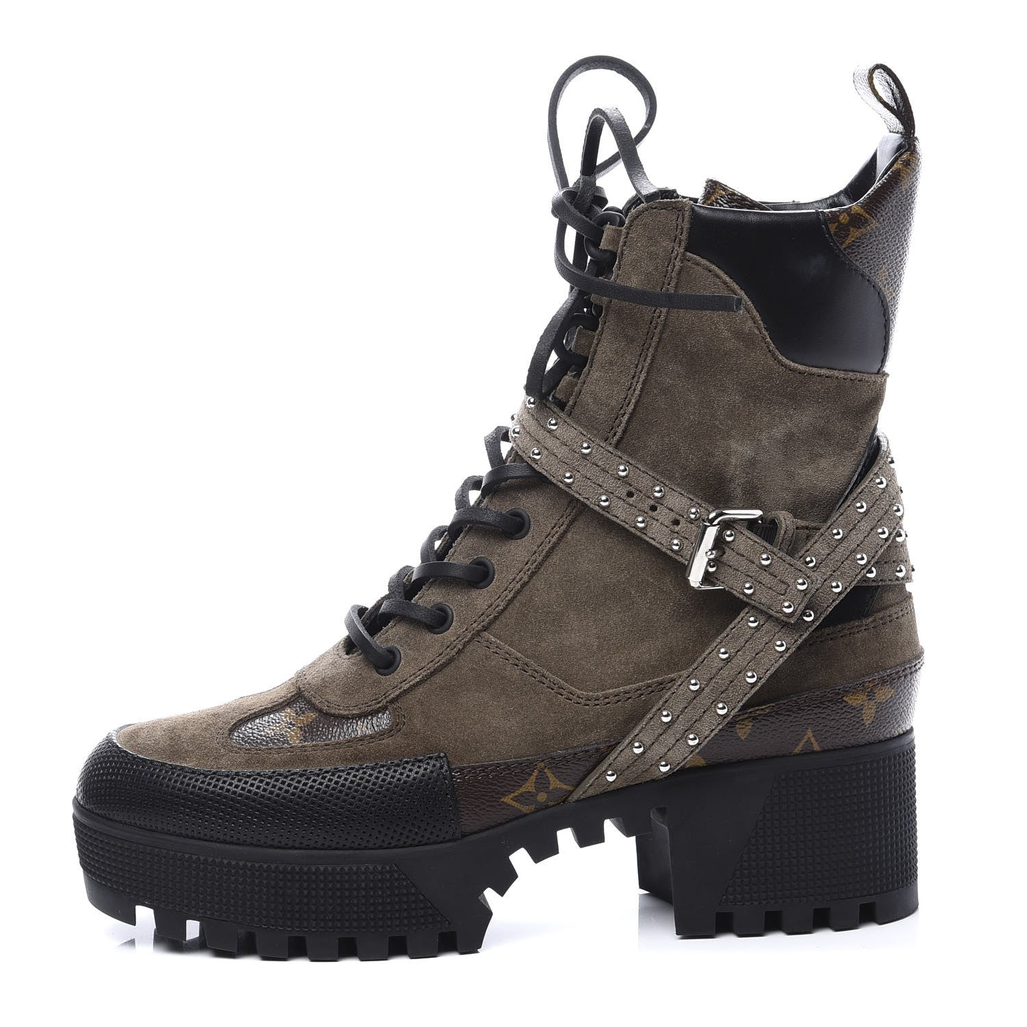 Louis Vuitton Suede Calfskin Monogram Laureate Platform Desert Boots 38 Kaki 1 of 10
