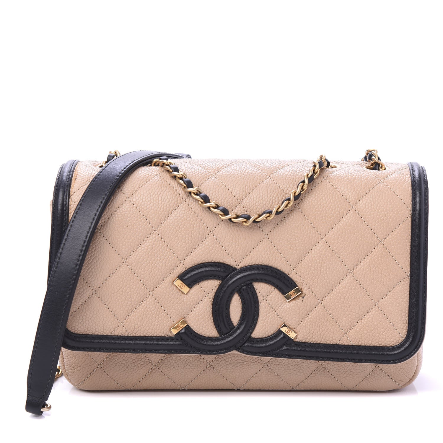 Chanel Caviar Quilted Small CC Filigree Flap Beige Black 1 of 13
