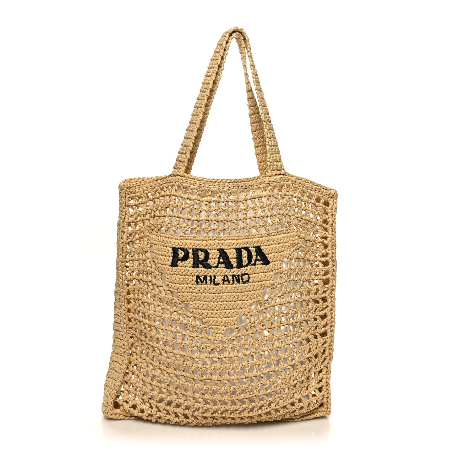 Yarn Raffia Effect Crochet Logo Embroidered Tote Bag Naturale