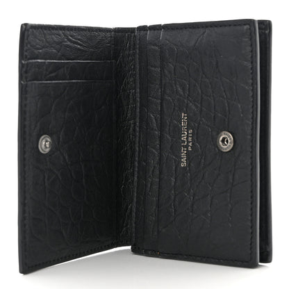 Saint Laurent Calfskin Crocodile Embossed Monogram Monochrome Business Card Holder Black 5 of 11