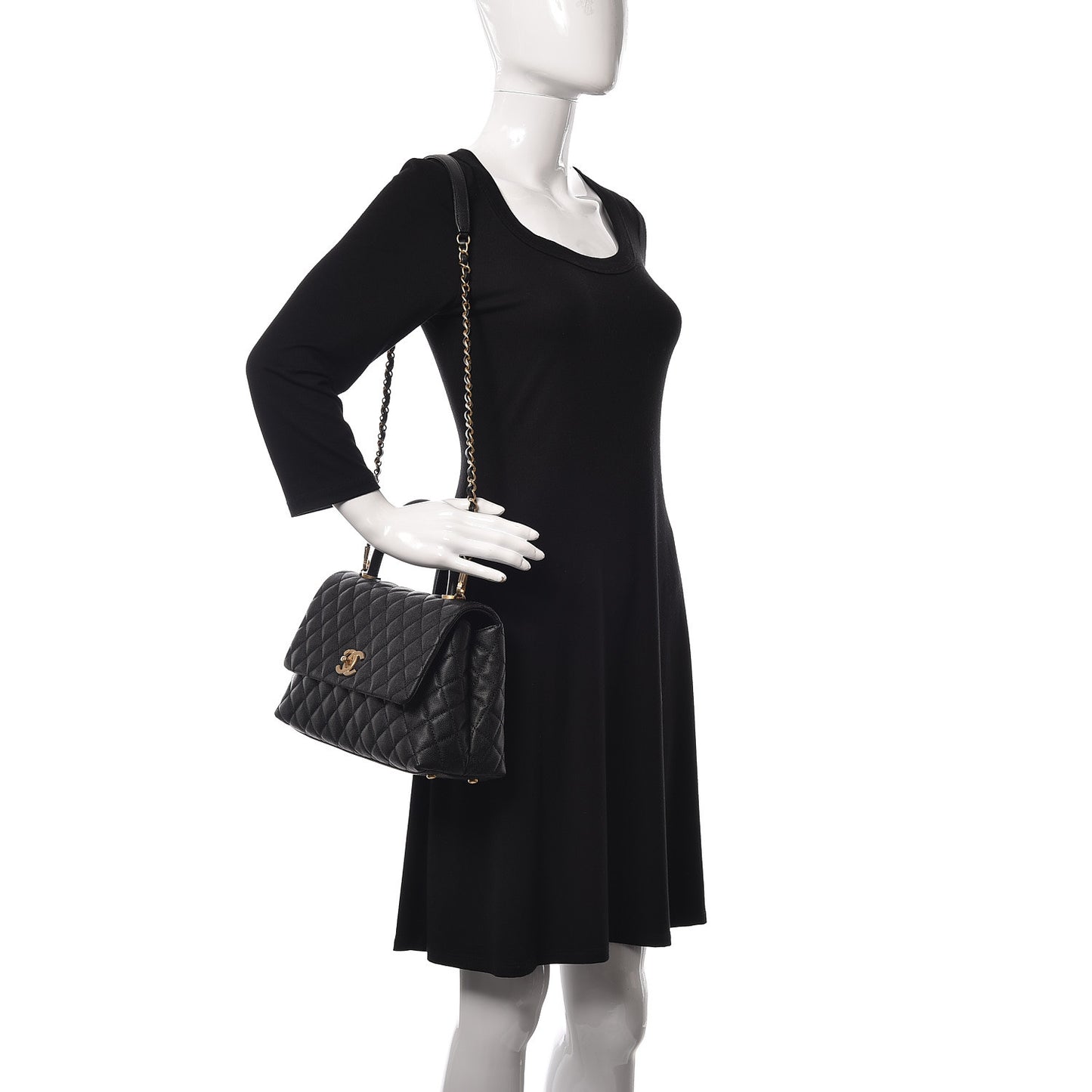 Caviar Quilted Small Coco Handle Flap Black