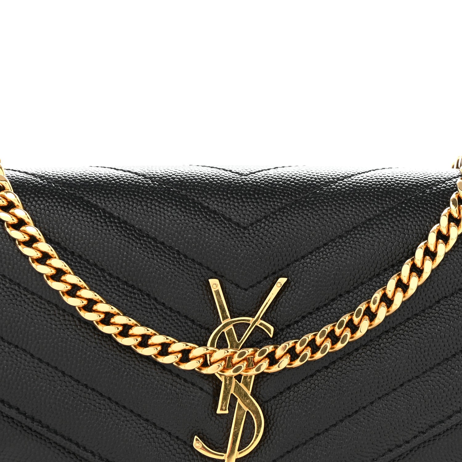 Saint Laurent Grain De Poudre Matelasse Chevron Monogram Chain Wallet Black 7 of 10