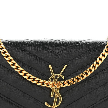 Saint Laurent Grain De Poudre Matelasse Chevron Monogram Chain Wallet Black 7 of 10