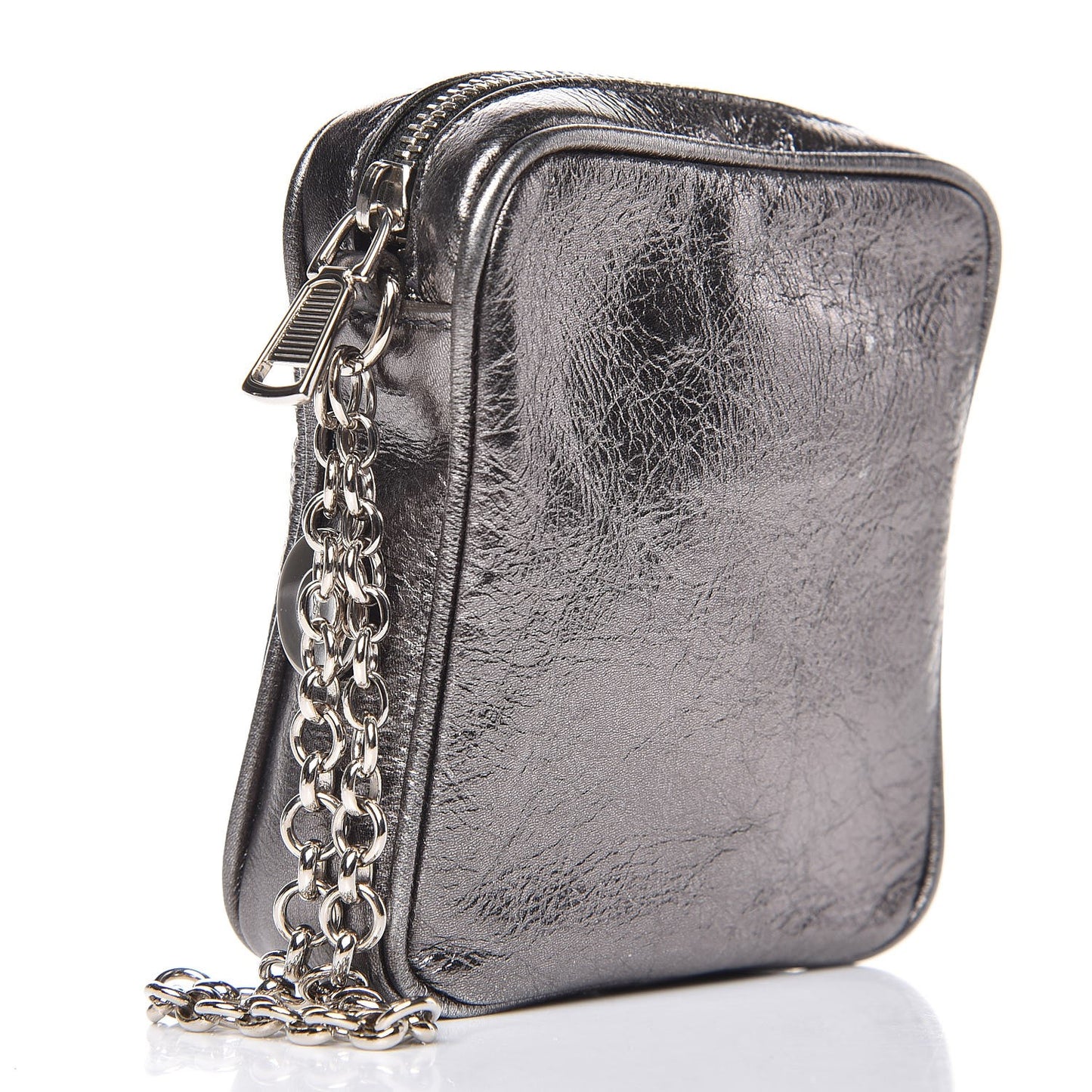 Metallic Leather Belle De Jour Wristlet Pouch Grey