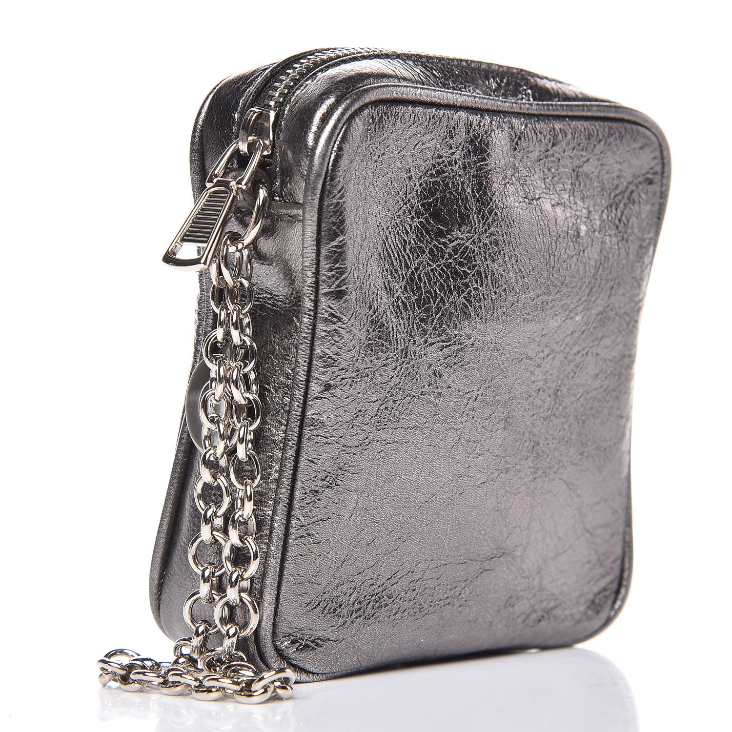 Saint Laurent Metallic Leather Belle De Jour Wristlet Pouch Grey 2 of 6
