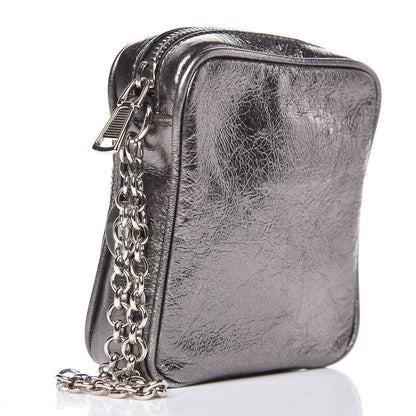 Saint Laurent Metallic Leather Belle De Jour Wristlet Pouch Grey 2 of 6