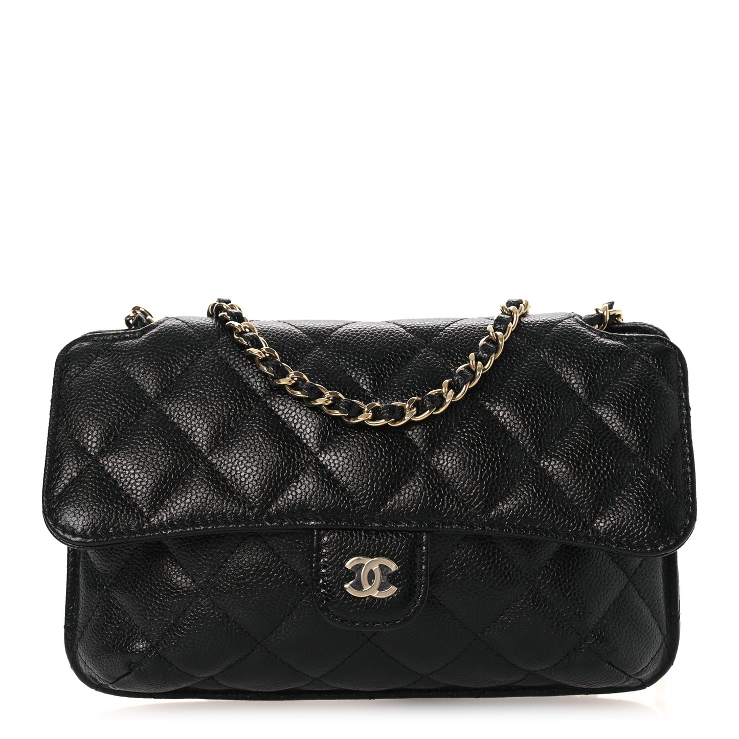 Caviar Fabric Foldable Tote Bag With Chain Black Multicolor