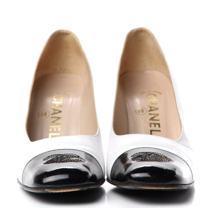 Chanel Patent Calfskin CC Cap Toe Pumps 38 White Black 2 of 10