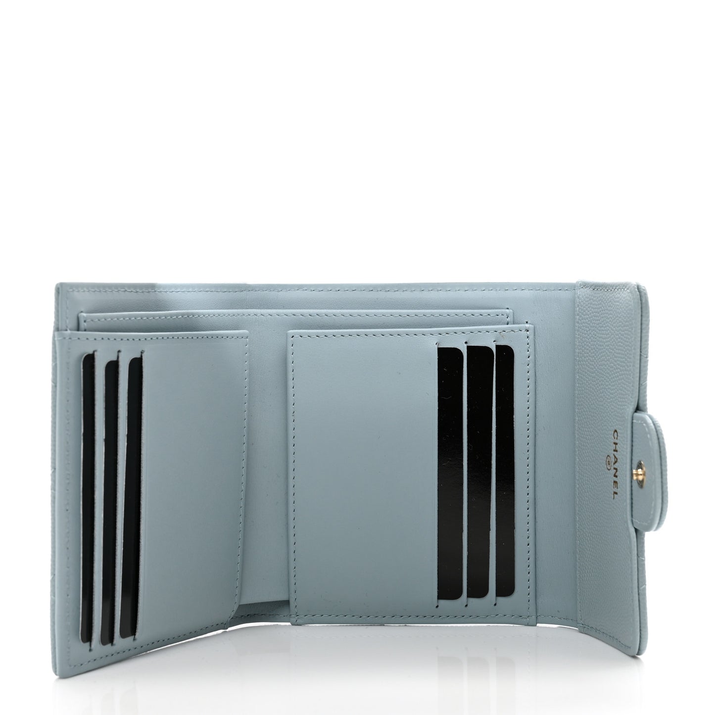 Caviar Quilted Compact Flap Wallet Light Blue
