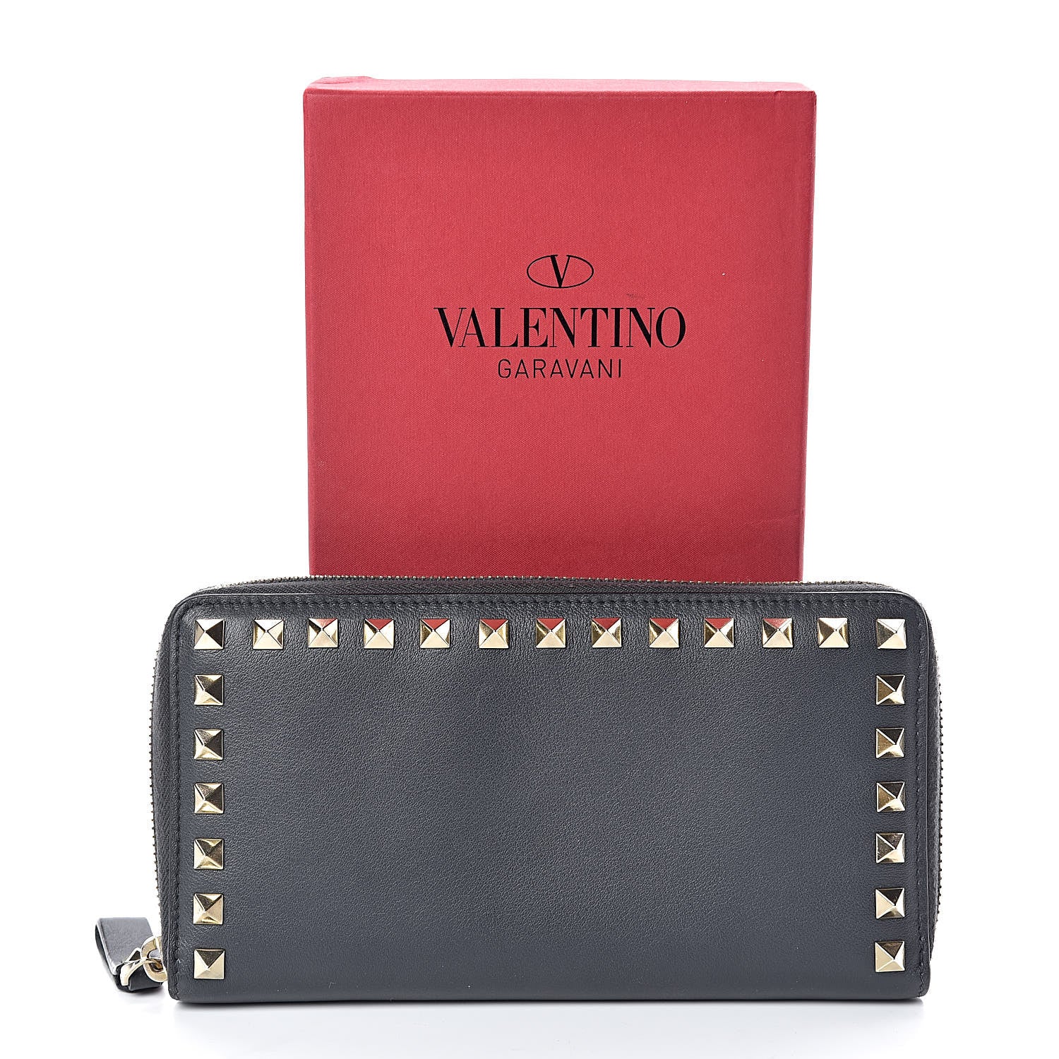 Valentino Garavani Calfskin Rockstud Zip Around Wallet Grey 7 of 7