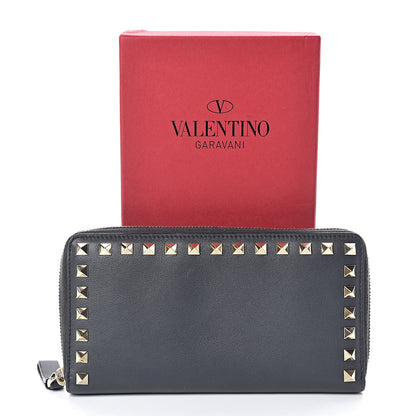 Valentino Garavani Calfskin Rockstud Zip Around Wallet Grey 7 of 7