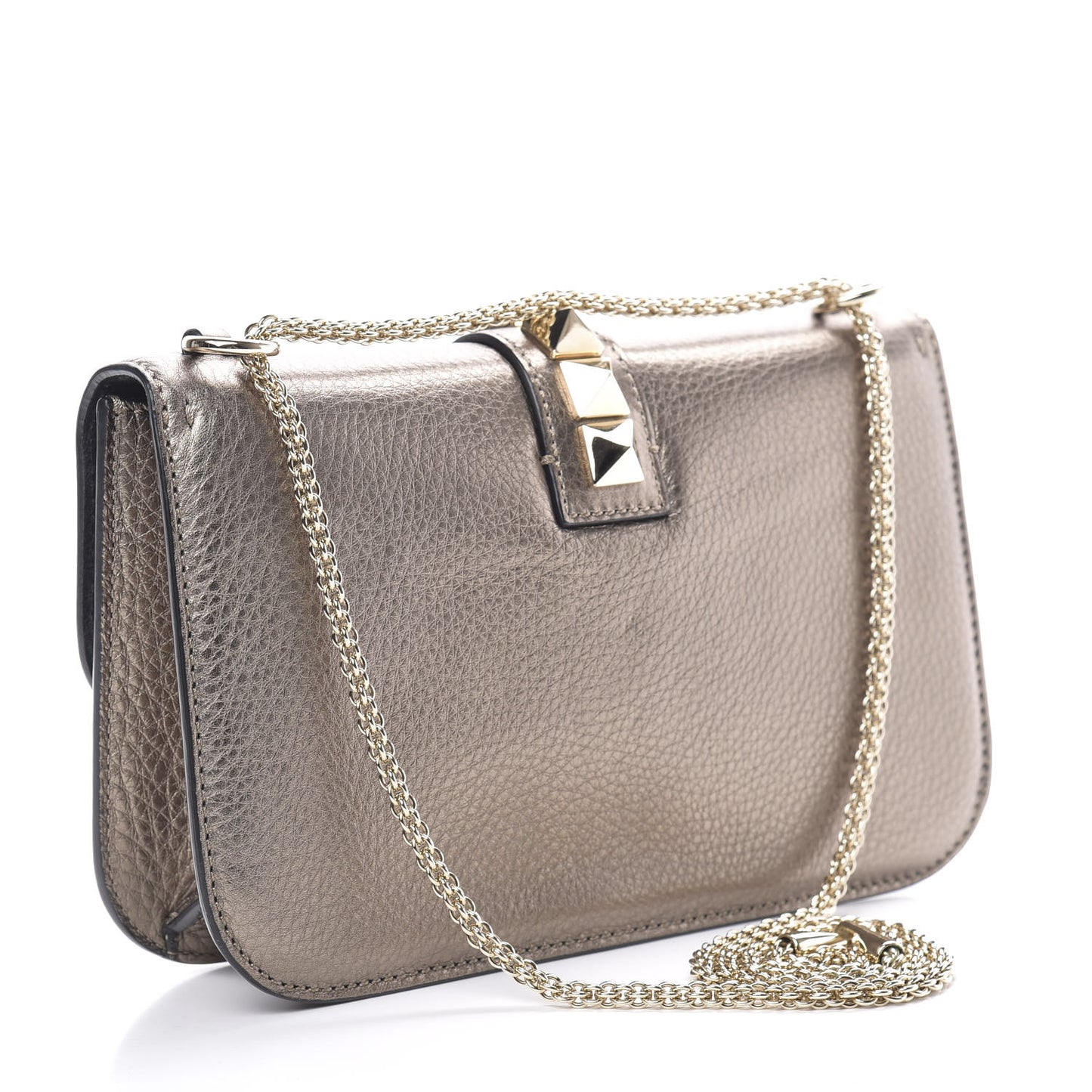 Metallic Vitello Medium Glam Lock Rockstud Flap Sasso