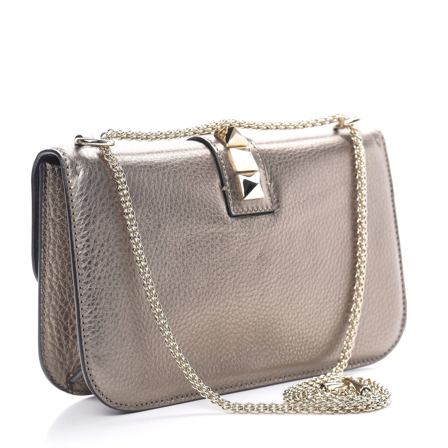 Valentino Garavani Metallic Vitello Medium Glam Lock Rockstud Flap Sasso 3 of 9