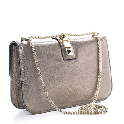Valentino Garavani Metallic Vitello Medium Glam Lock Rockstud Flap Sasso 3 of 9