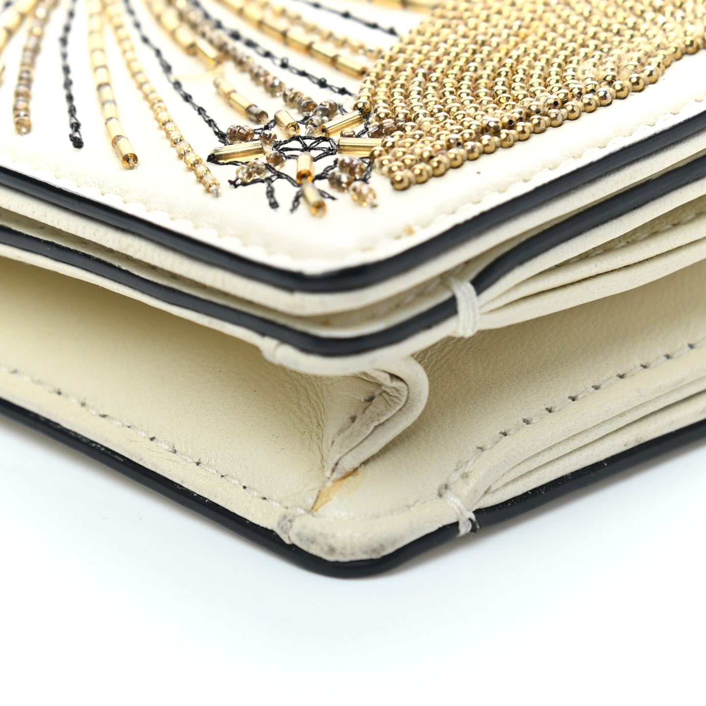 Lambskin Embroidered Le Soleil Tarot Pouch Clutch Latte