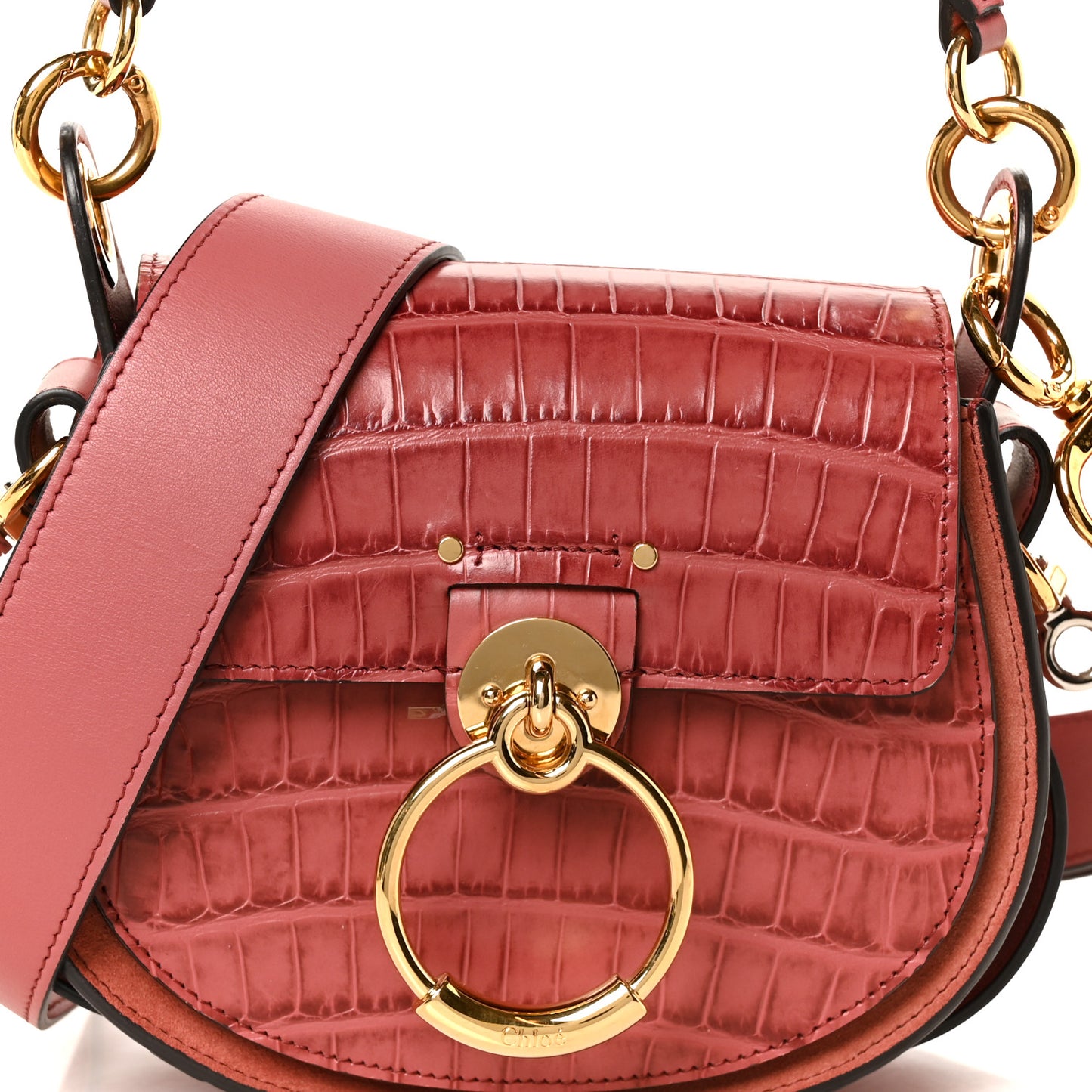 Calfskin Crocodile Embossed Small Tess Bag Rose