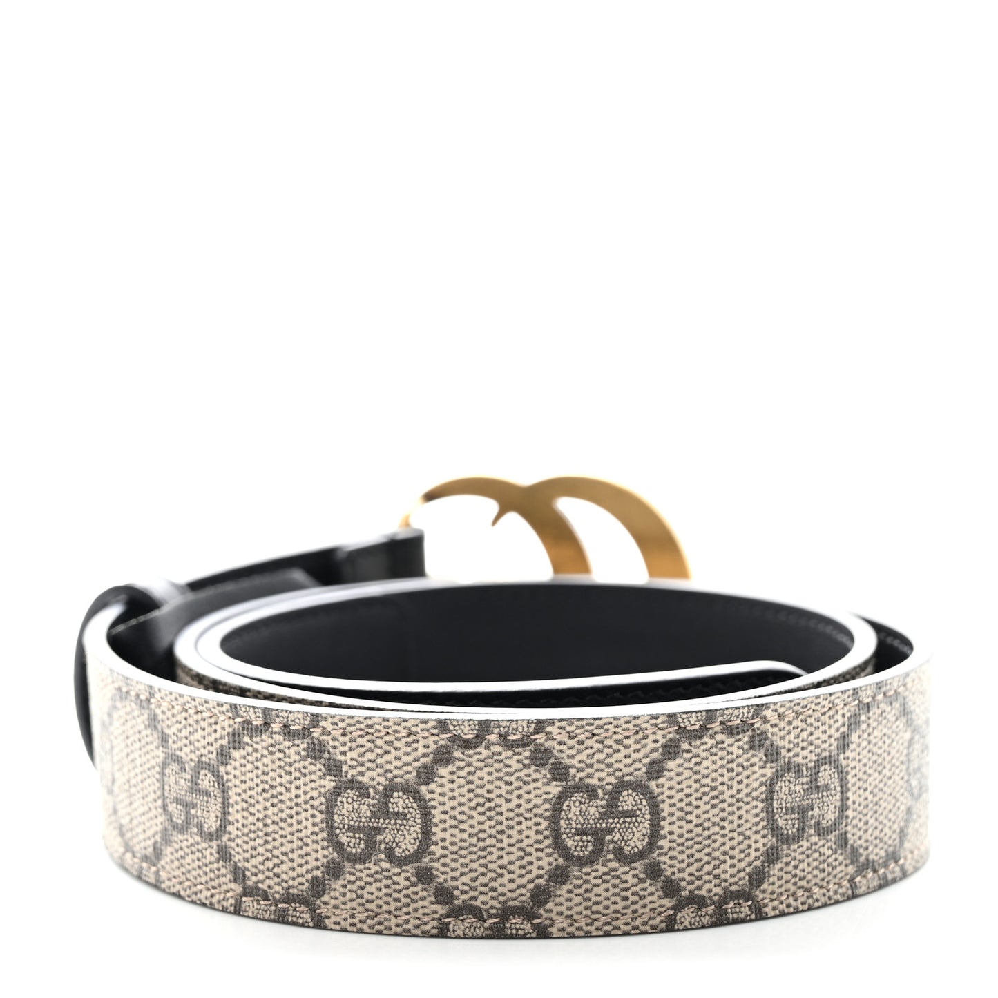 GG Supreme Monogram Matte Plutone Calfskin Double G 30mm Belt 80 32 Beige Ebony Black
