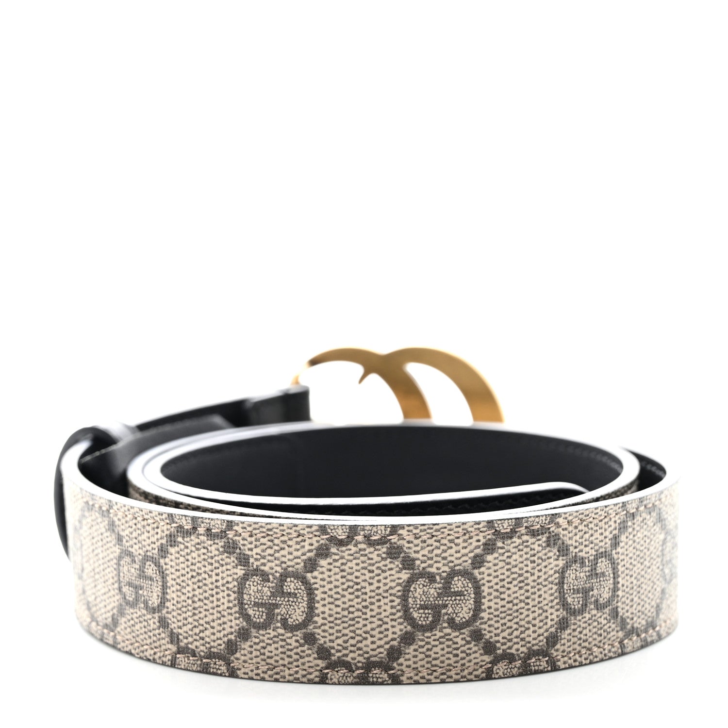 Gucci GG Supreme Monogram Matte Plutone Calfskin Double G 30mm Belt 80 32 Beige Ebony Black 2 of 4