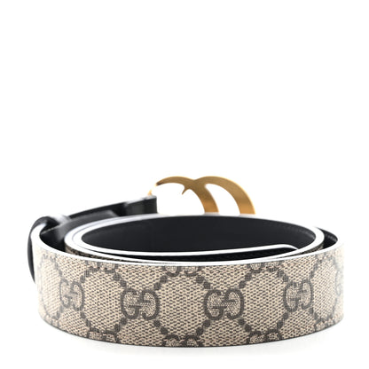 Gucci GG Supreme Monogram Matte Plutone Calfskin Double G 30mm Belt 80 32 Beige Ebony Black 2 of 4