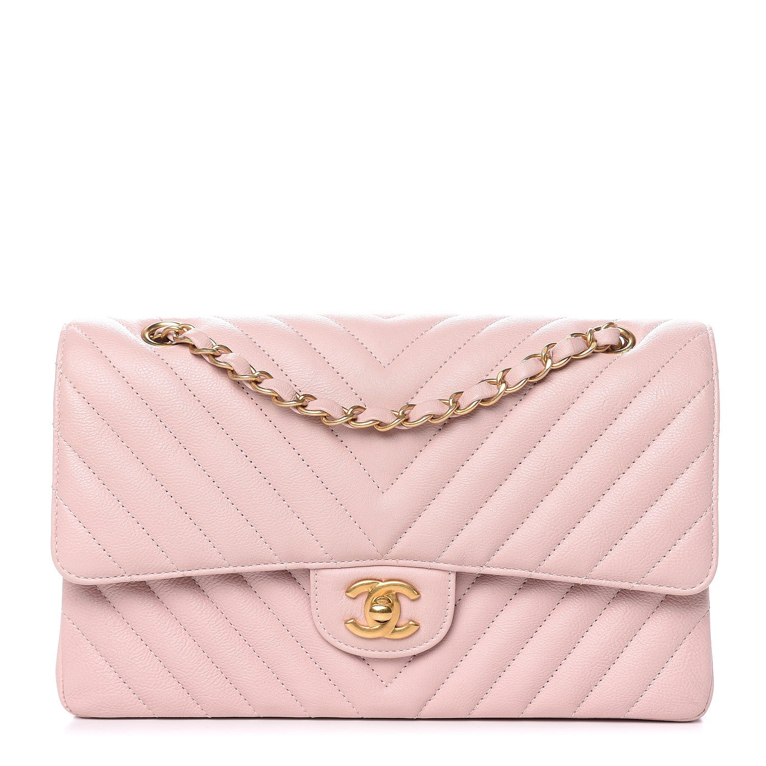 Chanel Calfskin Chevron Quilted Medium Double Flap Light Pink 1 of 10