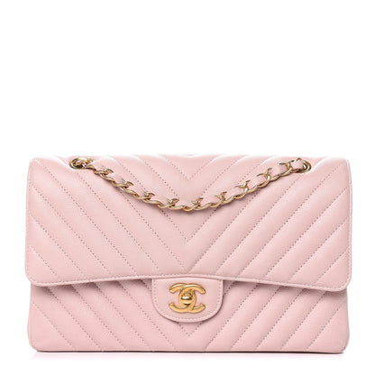 Chanel Calfskin Chevron Quilted Medium Double Flap Light Pink 1 of 10