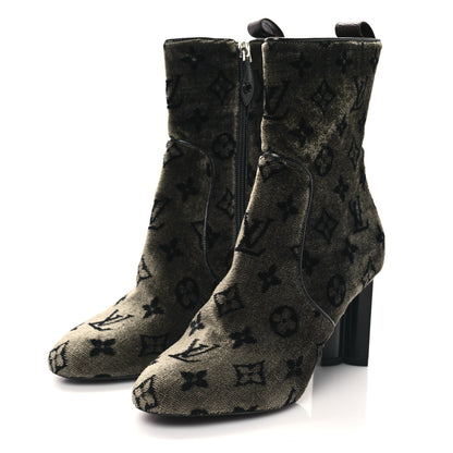 Louis Vuitton Velvet Monogram Silhouette Ankle Boots 38 Black Green 3 of 8