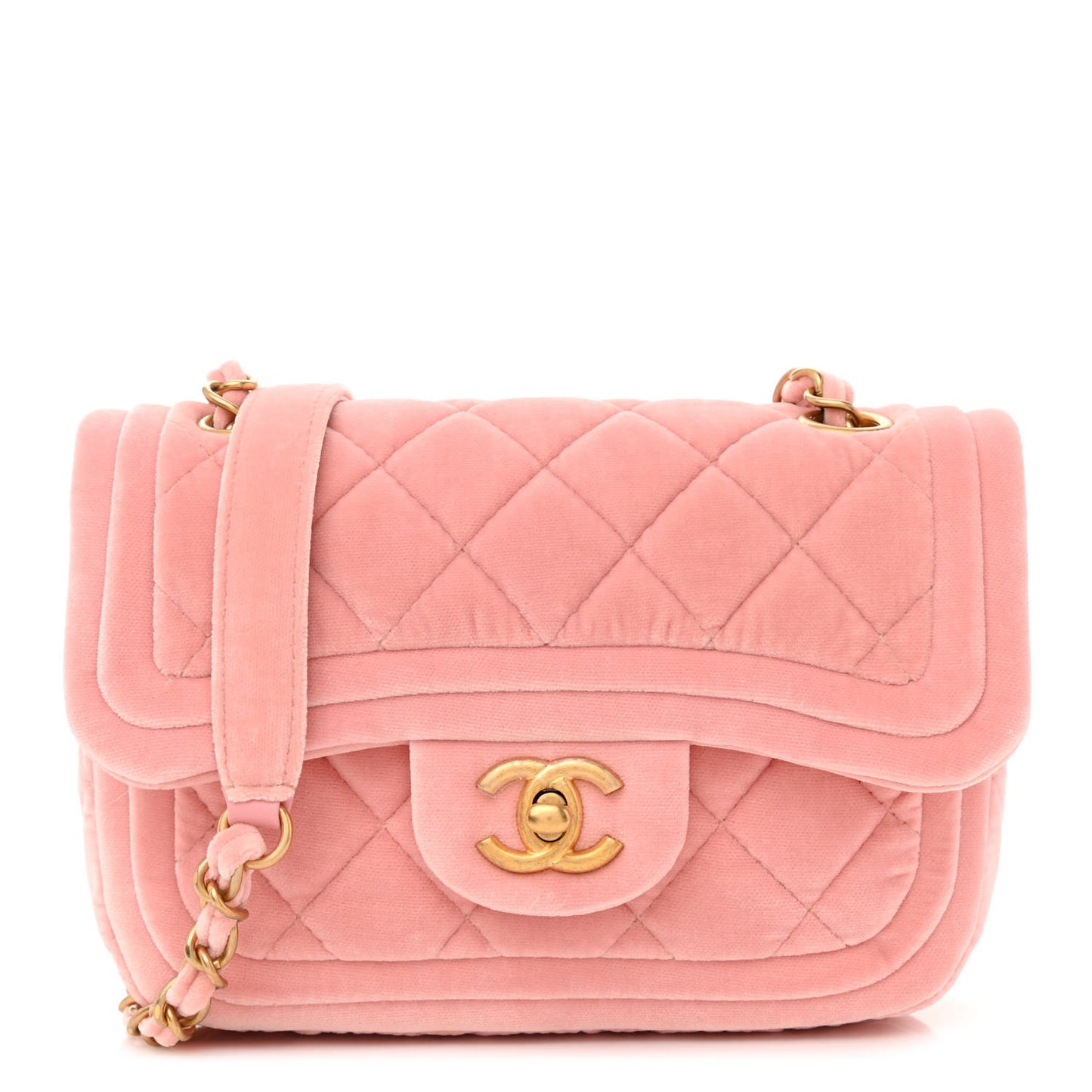 Velour Quilted Mini Double Frame Flap Rose