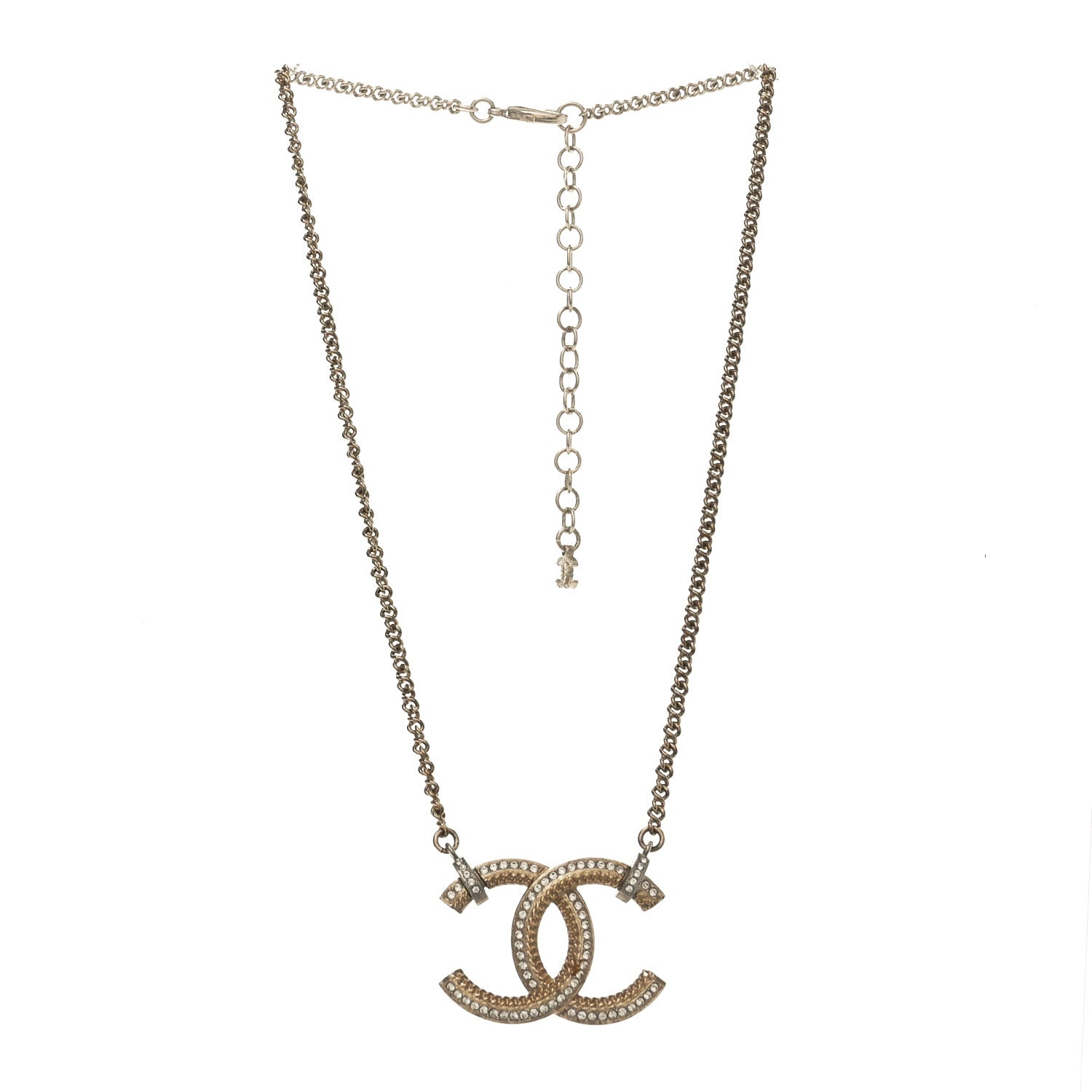 Chanel Crystal CC Pendant Necklace Gold 3 of 4