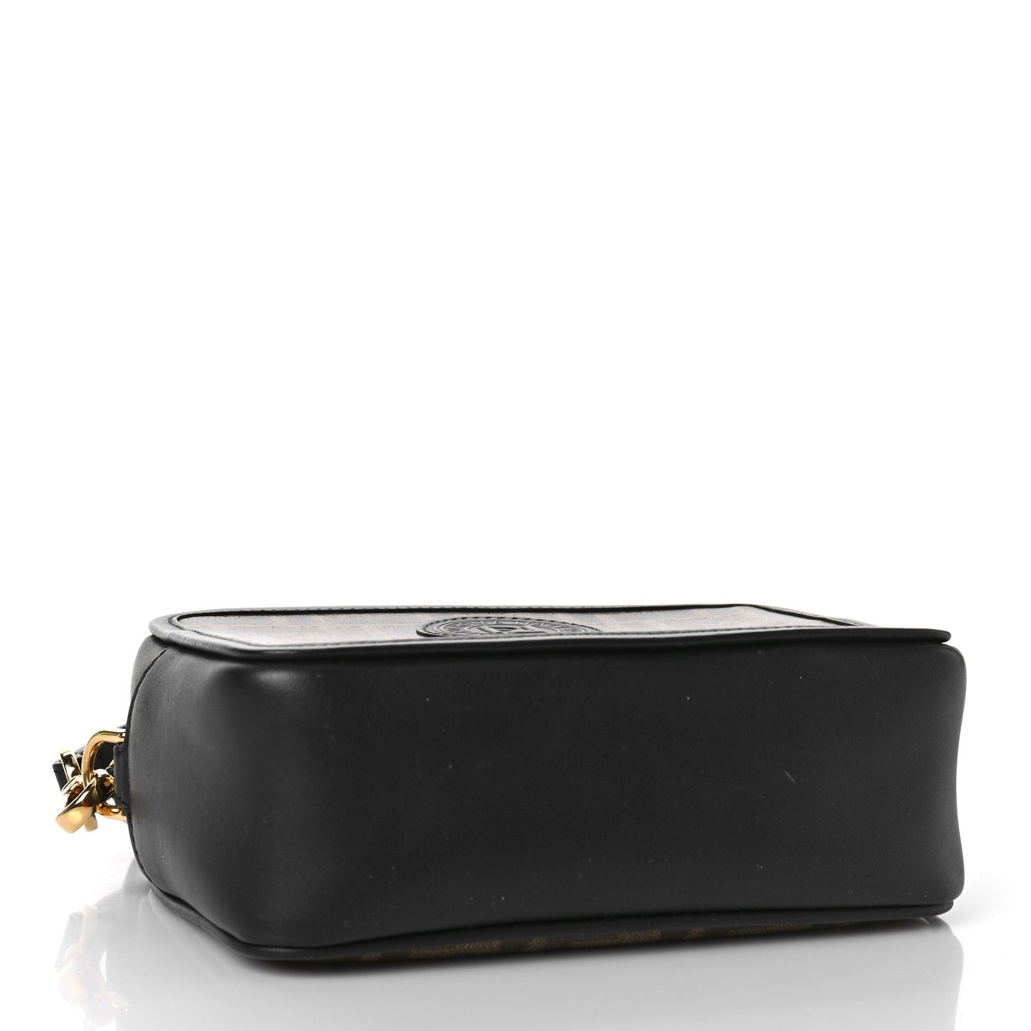 Glazed Fabric Vitello Century FF 1974 Stamp Patch Mini Camera Case Mogano Panna Black