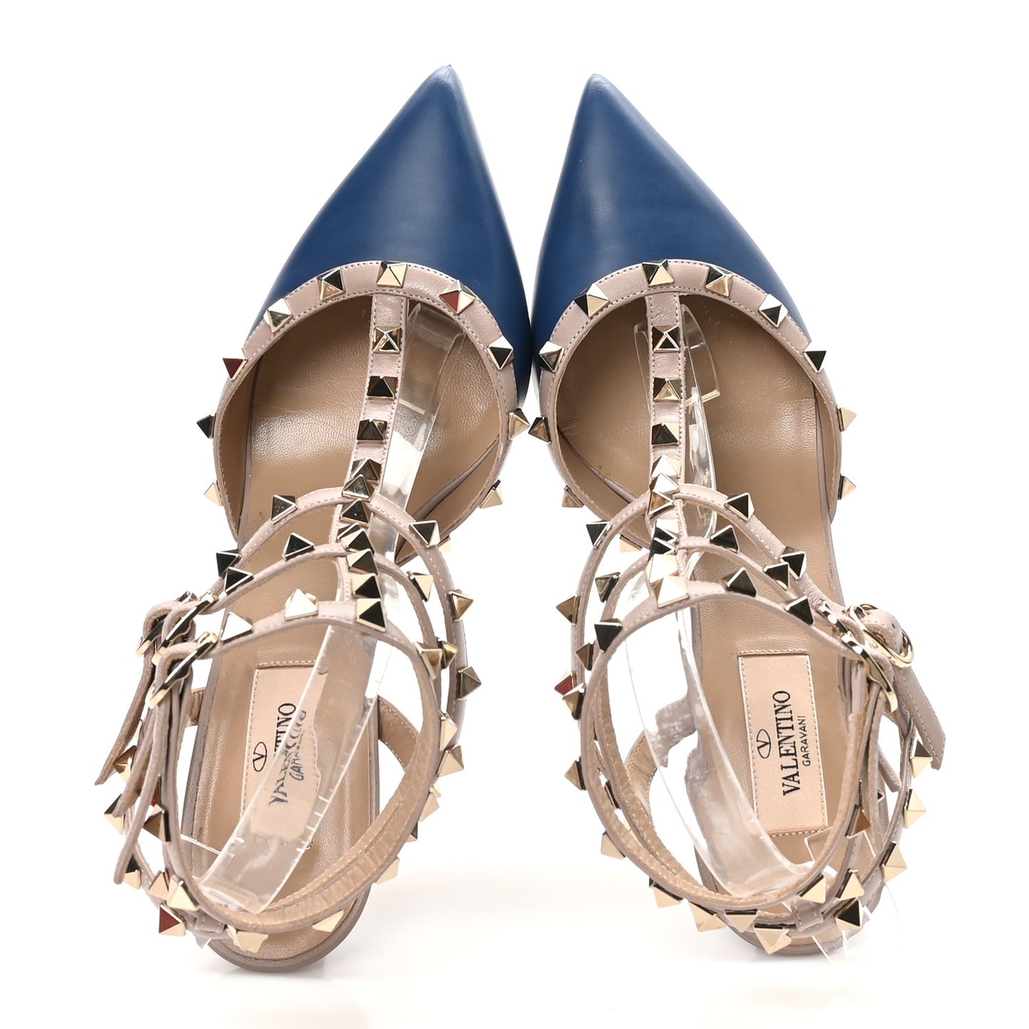 Calfskin Nappa Rockstud Ankle Strap 65mm Pumps 39 Indaco Poudre
